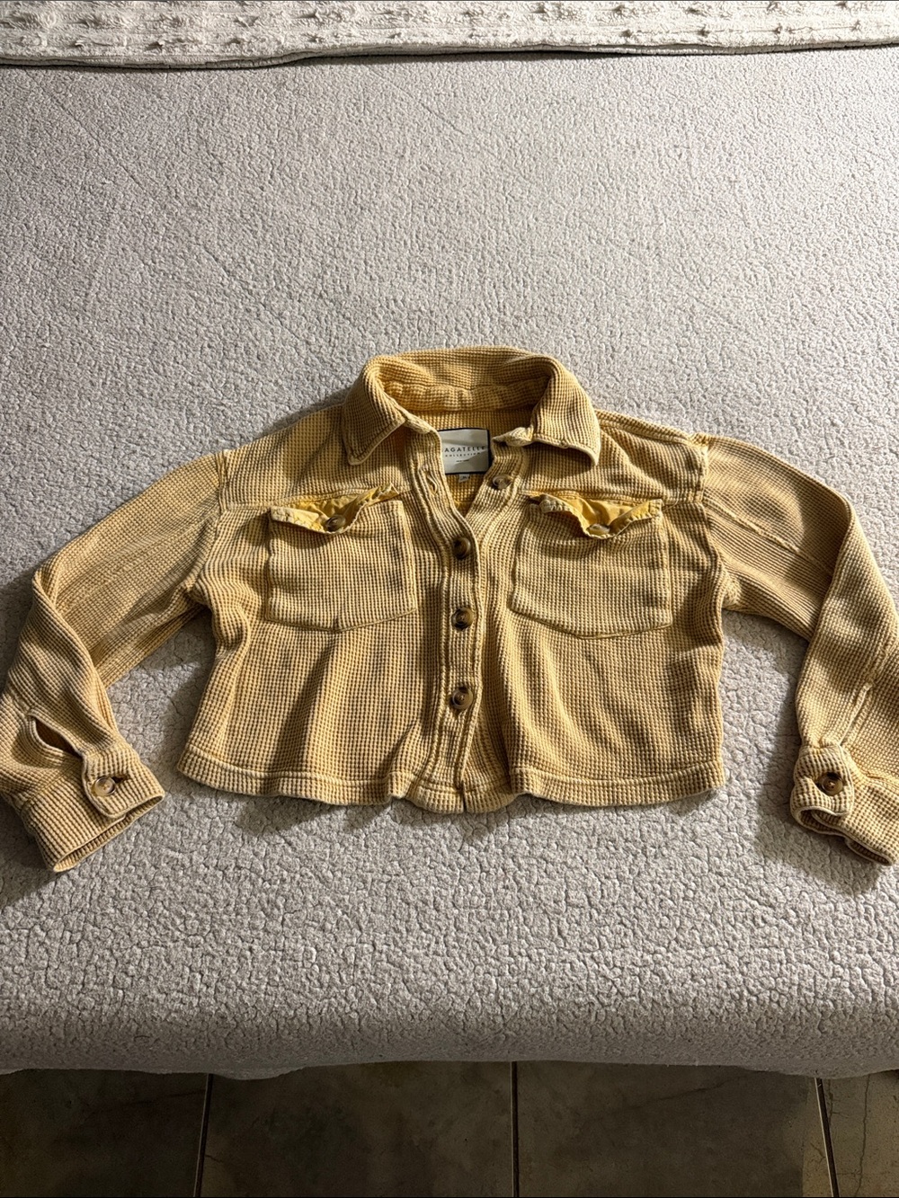 bagatelle Mustard Yellow 100% Cotton Waffle Knit Cropped Sweater Medium